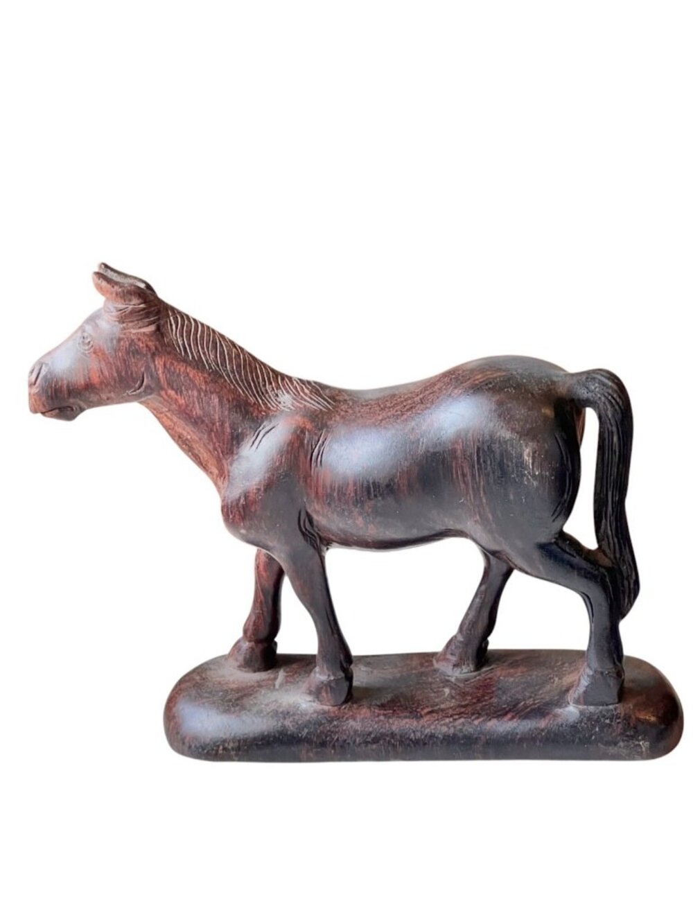 Hand-Carved Zebra Wood Horse Figurine 5.75" Tall Decorative Sculpture